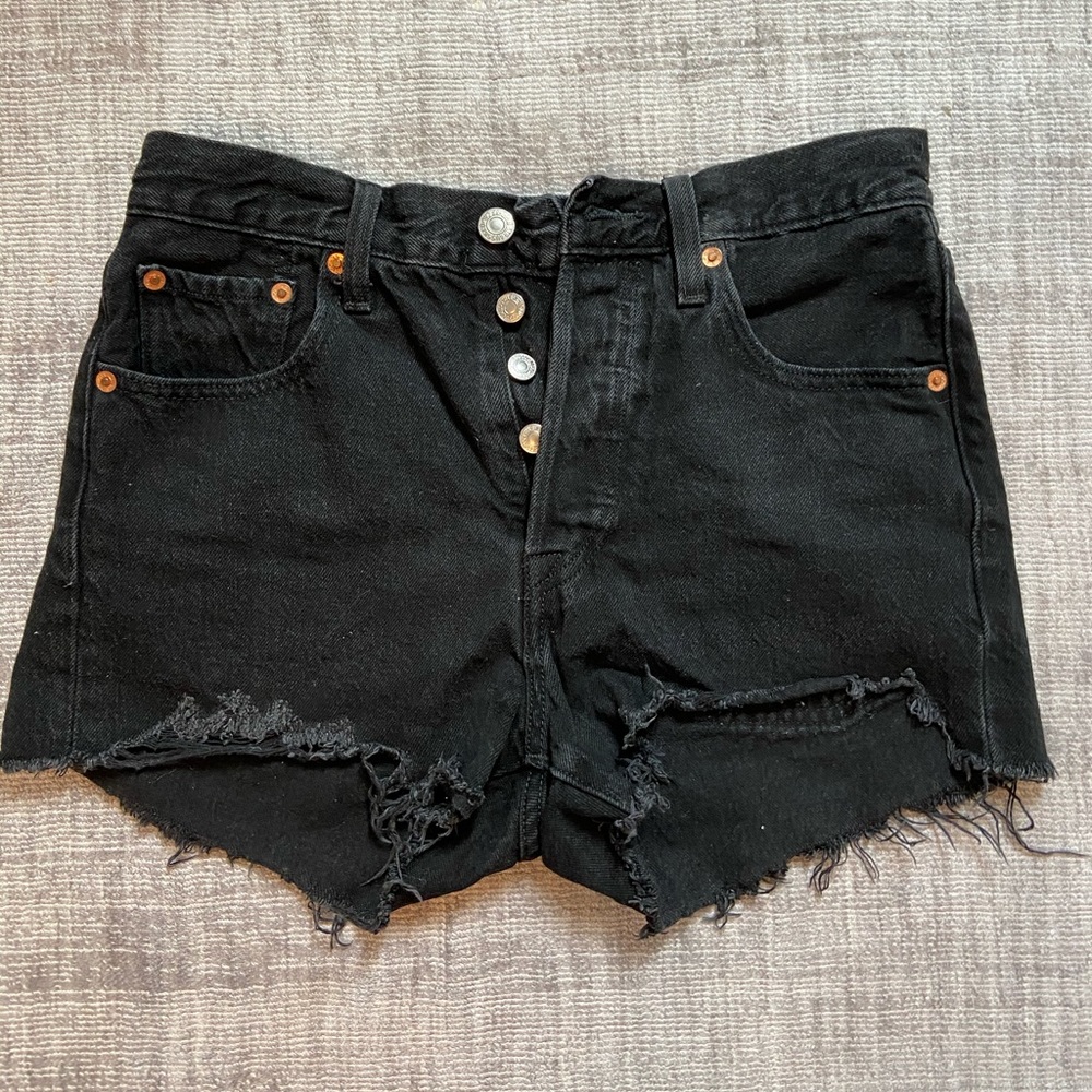 Levi High waisted black jean shorts